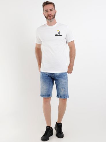 Bermuda Jeans Marmorizada Masculina Azul