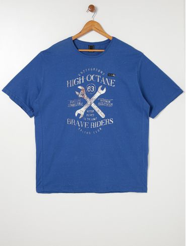 Camiseta Malha Botonê Manga Curta Plus Size Mascul Azul