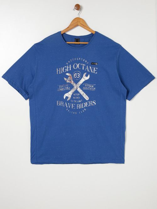 Camiseta Malha Botonê Manga Curta Plus Size Mascul Azul