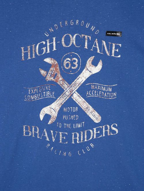 Camiseta Malha Botonê Manga Curta Plus Size Mascul Azul