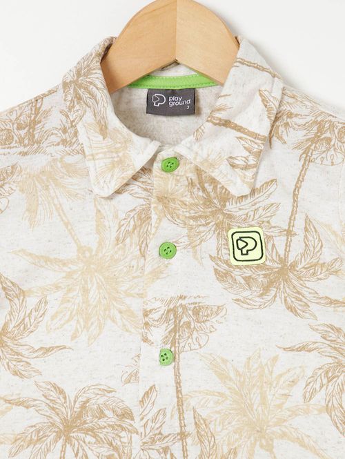 Camisa Manga Curta Infantil Para Menino - Bege