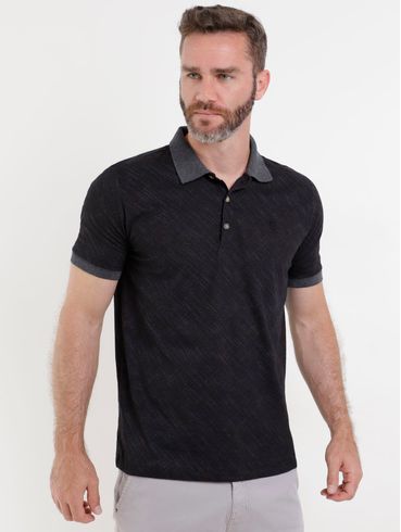 Polo Manga Curta Masculina Preto