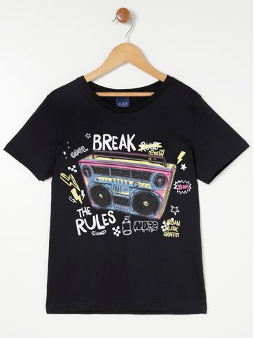 Camiseta Manga Curta Juvenil Para Menino - Preto