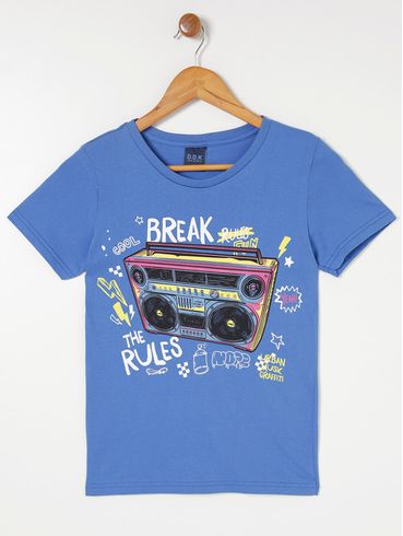 Camiseta Manga Curta Juvenil Para Menino - Azul