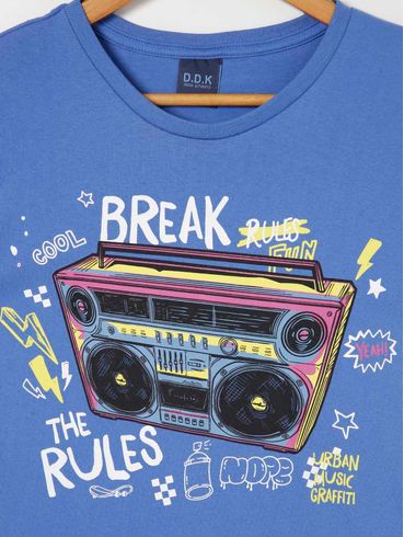 Camiseta Manga Curta Juvenil Para Menino - Azul