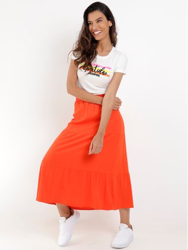 Saia Midi Feminina Laranja