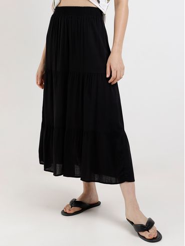 Saia Midi Feminina Preto