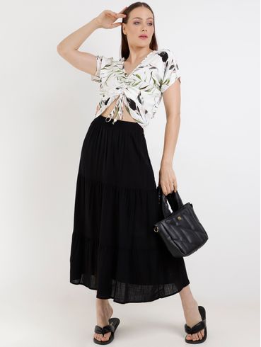Saia Midi Feminina Preto