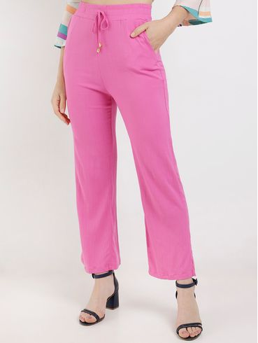 Calça de Tecido Wide Leg Feminina Rosa/Rosa