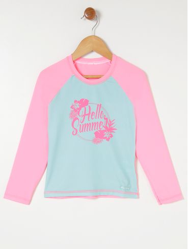 Blusa de Praia com Proteção UV Infantil Para Menina - Rosa/Verde