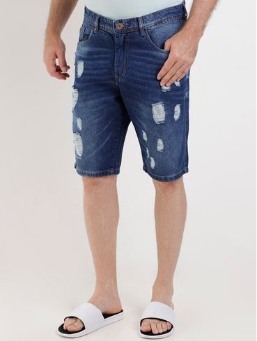 Bermuda Jeans Destroyed Masculina Azul
