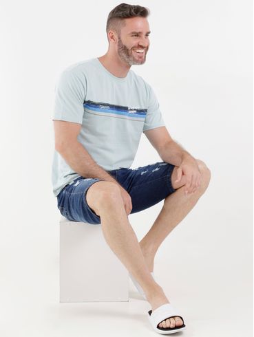 Bermuda Jeans Destroyed Masculina Azul