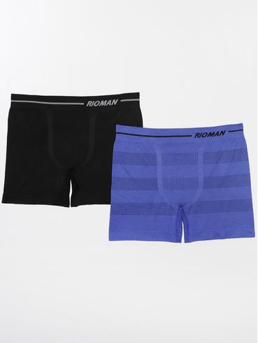 Kit com 02 Cuecas Boxer Masculinas Azul/Preto