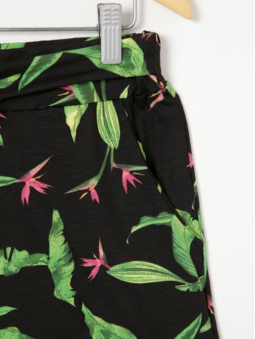 Short Malha Estampado Feminino Preto