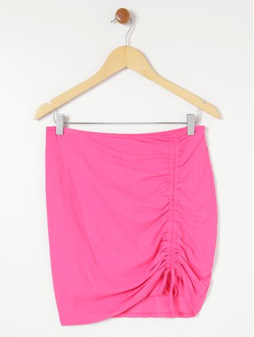 Saia Curta Malha Canelada Feminina Rosa Pink