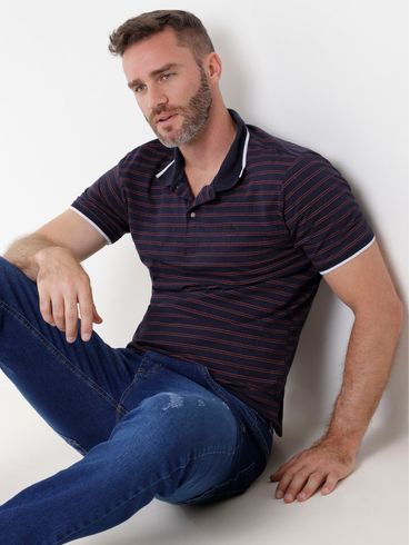 Polo Manga Curta Masculina Azul Marinho