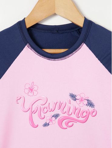 Blusa de Praia com Proteção UV Infantil Para Menina - Azul/Rosa