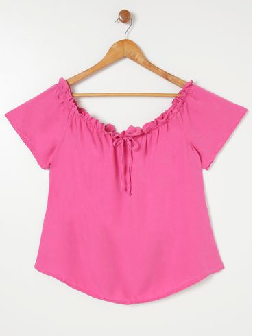 Blusa Manga Curta Plus Size Feminina Rosa Pink
