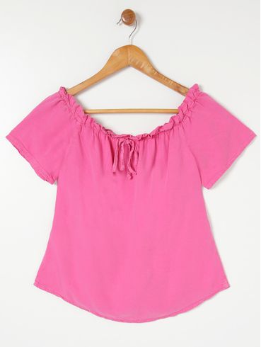 Blusa Ciganinha Manga Curta Feminina Rosa Pink