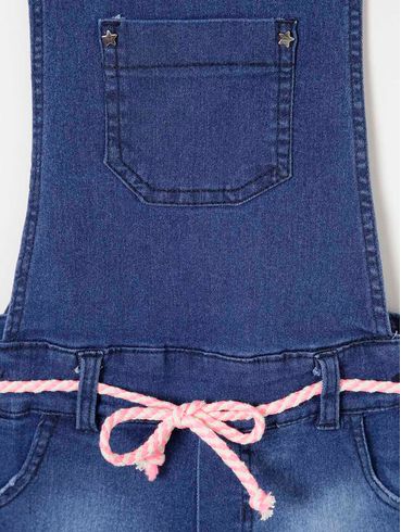 Macacão Jardineira Jeans Juvenil Para Menina - Azul