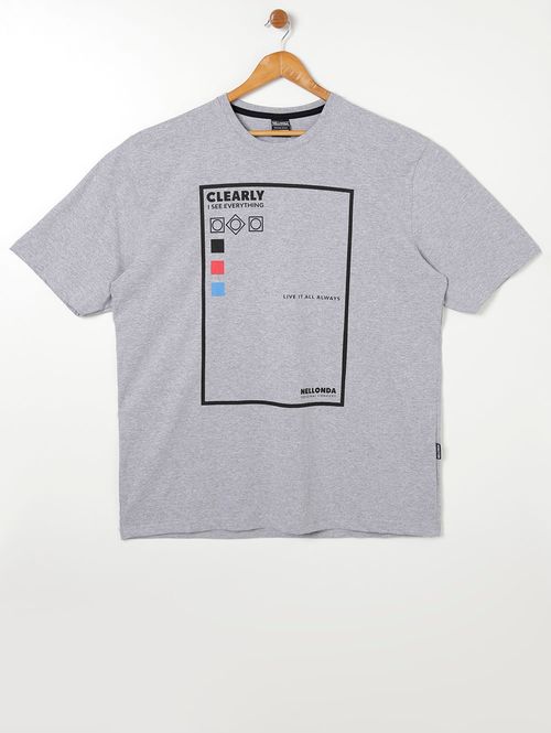 Camiseta Manga Curta Plus Size Masculina Cinza