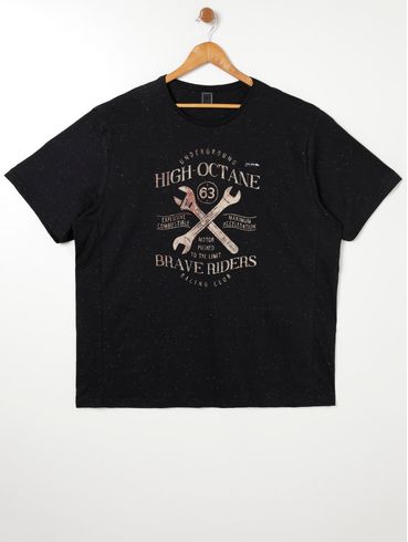 Camiseta Malha Botonê Manga Curta Plus Size Mascul Preto