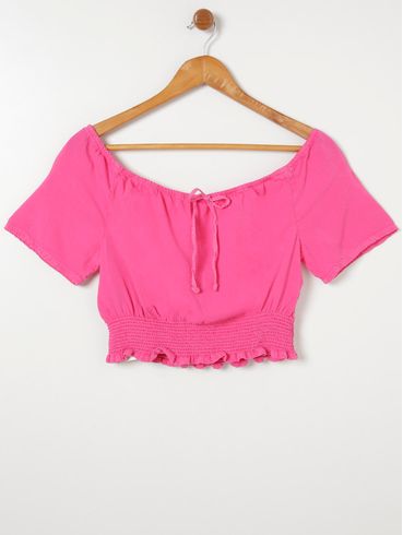 Blusa Ciganinha Manga Curta Feminina Rosa Pink