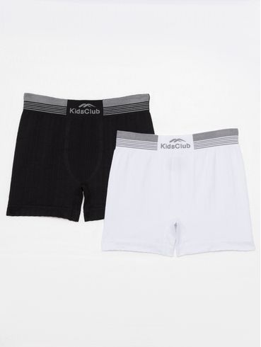 Kit 02 Cuecas Boxer Infantil Para Menino - Branco/Preto