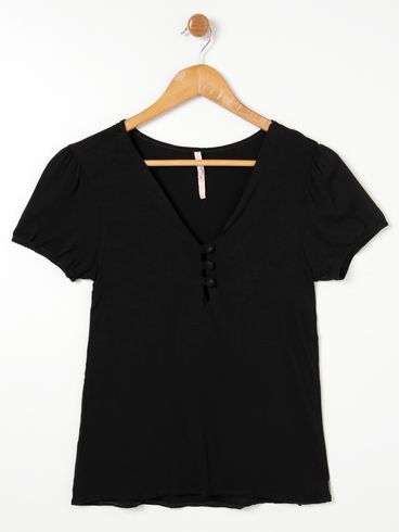 Blusa Manga Curta Feminina Preto