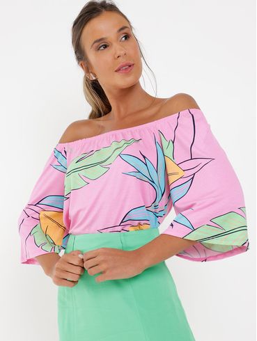Blusa Cropped Ciganinha Rovitex Feminina Rosa