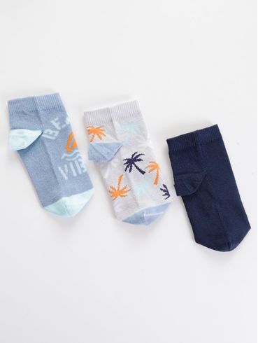Kit de Meias Infantil Para Menino - Azul Marinho/Off White