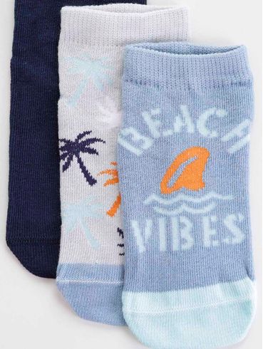 Kit de Meias Infantil Para Menino - Azul Marinho/Off White