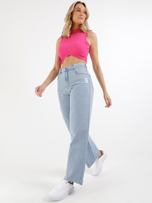 Blusa Regata Cropped Feminina Rosa Pink