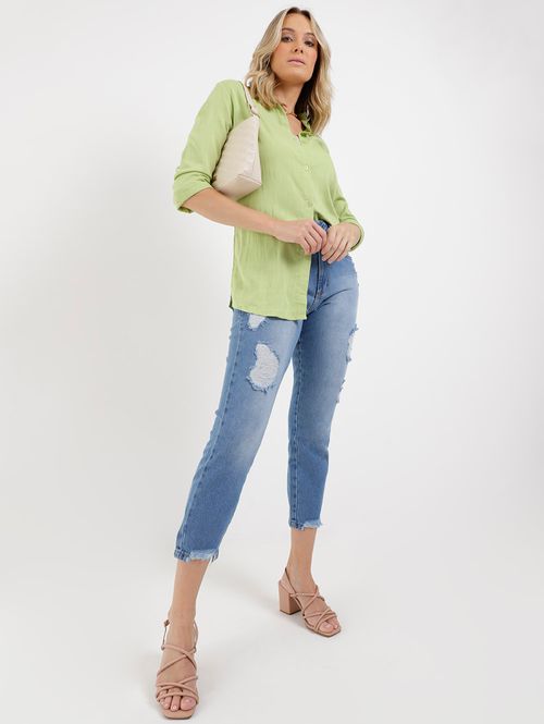 Camisa Alongada Feminina Verde