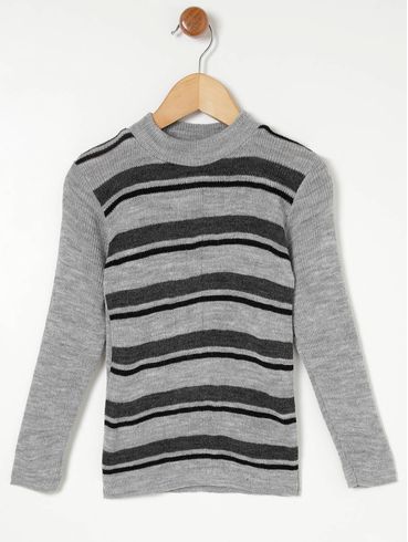 Blusão Básico Tricot Juvenil Para Menino - Cinza/Preto