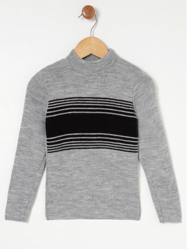 Blusão Tricot Infantil Para Menino - Cinza/Preto