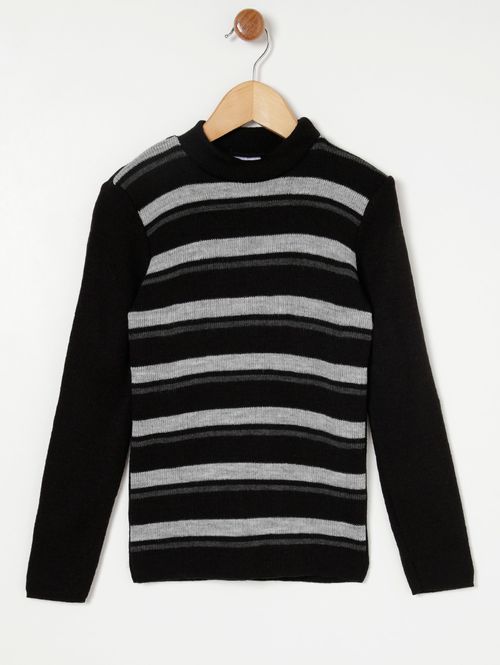 Blusão Básico Tricot Juvenil Para Menino - Preto/Cinza