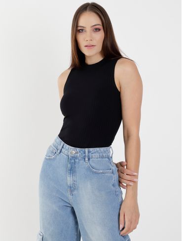 Blusa Regata Canelada Autentique Feminina Preto