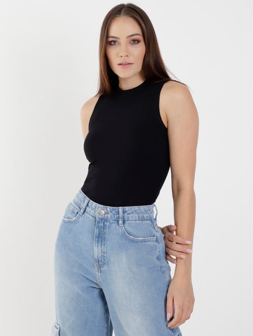 Blusa Regata Canelada Autentique Feminina Preto