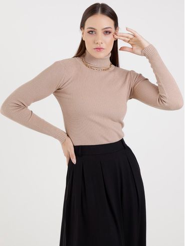 Blusa de Tricot Gola Alta Eagle Rock Feminina Bege