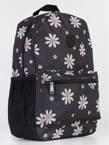 Mochila Estampada Juvenil Para Menina - Preto/Branco/Amarelo