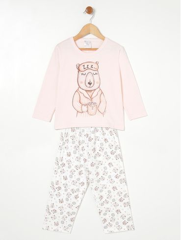 Pijama Longo Infantil Para Menina - Salmão