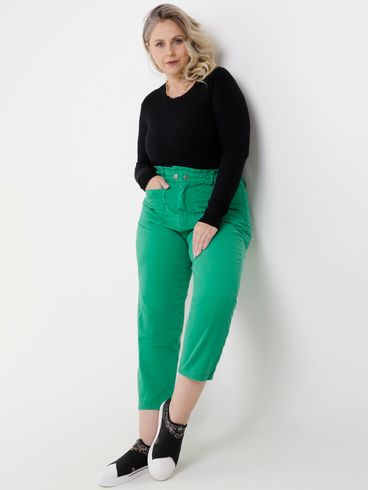 Calça Sarja Clochard Plus Size Feminina Verde