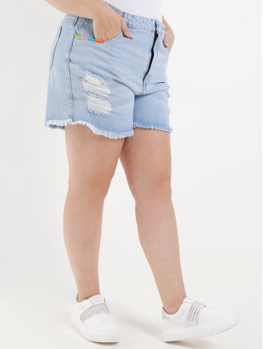 Short Jeans Destroyed Plus Size Feminino Azul