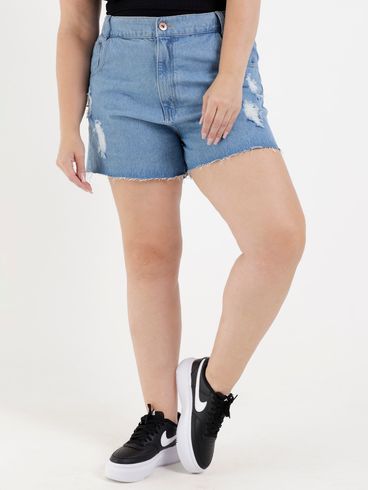 Short Jeans Plus Size Feminino Azul
