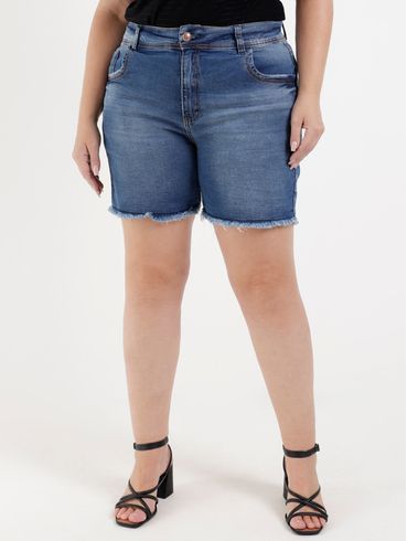 Short Jeans Amuage Plus Size Feminino Azul