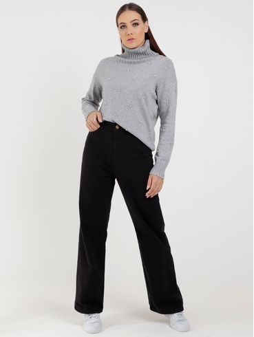 Blusão de Tricot Gola Alta com Pérolas Feminino Cinza
