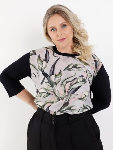 Blusa Manga Longa Plus Size Feminina Preto