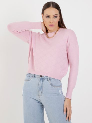 Blusa de Tricot Cropped Feminina Rosa Claro