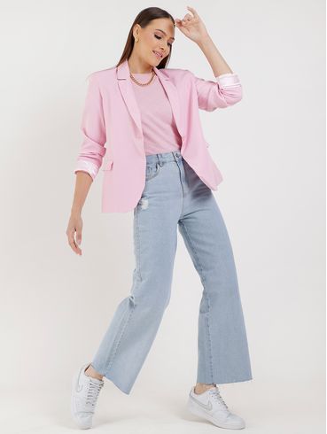 Blusa de Tricot Cropped Feminina Rosa Claro